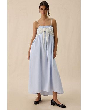 Elevator Disco Momentum Tie-Front Smocked Trapeze Maxi Dress - Blue