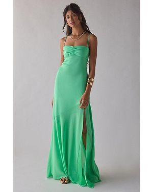 Urban Outfitters Uo Sky High Sheer Illusion Asymmetric Maxi Dress - Green