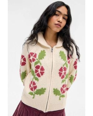 Kimchi Blue Floral Pattern Knit Bomber - Natural