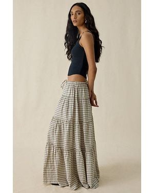 BDG Sophie Plaid Tiered Cotton Maxi Skirt - Natural