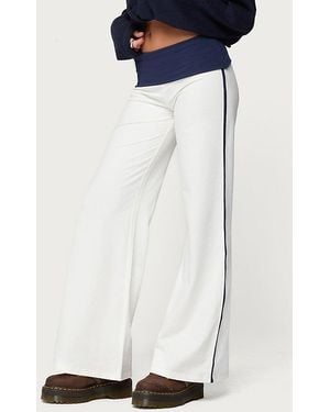 Edikted 8 Contrast Fold Over Wide Leg Pants - Blue