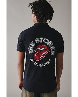 American Needle The Rolling Stones Embroidered Short Sleeve Button-Down Shirt Top - Black