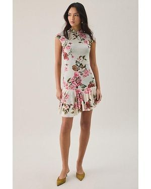 AFRM Lorraine Asymmetric Banded Collar Cap Sleeve Mini Dress - Multicolor