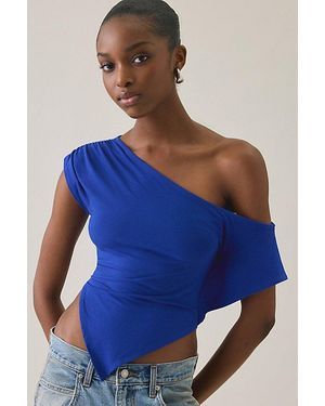 Urban Outfitters Uo Bia Jersey Knit Asymmetric Off-The-Shoulder Poncho Top - Blue