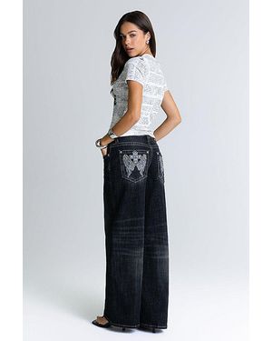 Miss Me Covet Embellished Baggy Wide Leg Jeans - Multicolor