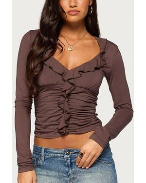 Edikted Dania Ruffled Long Sleeve Top - Brown
