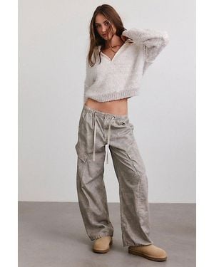 BDG Buffy Fuzzy Knit Quarter Zip Funnel Neck Sweater - Gray