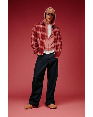 BDG Plaid Flannel Flat Hem Long Sleeve Shirt - Red