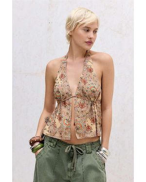 Silence + Noise Silence + Noise Eloise Print Studded Halter Top - Brown