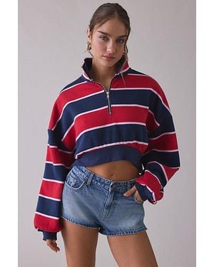 Out From Under Take It Easy Cropped Quarter Zip Pullover Top - Red
