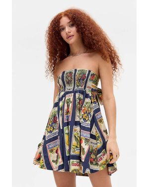 BDG Juliana Smocked Tie-back Mini Dress - Blue