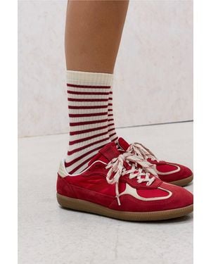 Out From Under Stripe Rib Socks - Red