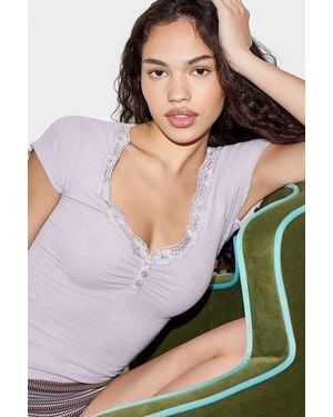 Out From Under Diana Lace Henley T-shirt - Purple