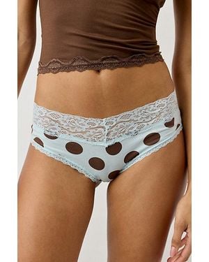 Out From Under Lace Trim Cotton Cheeky Underwear - Blue
