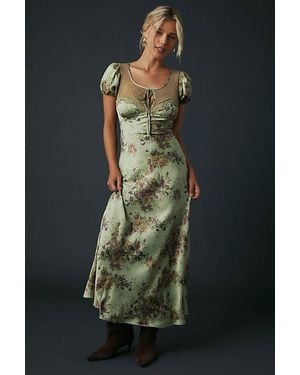 Kimchi Blue Romantic Sheer Lace Trim Satin Slip Maxi Dress - Black