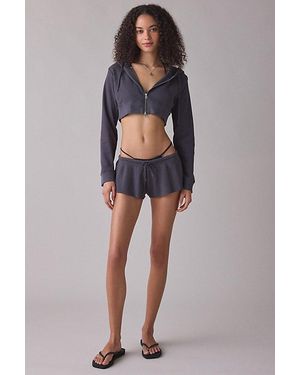 Out From Under So Fetch Waffle Knit Cropped Zip-Up Hoodie Sweatshirt - Multicolor