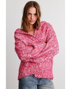 BDG Homesick Fuzzy Knit Hooded Oversized Cardigan - Pink