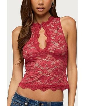 Edikted Frieda Keyhole Cutout Lace Top - Red