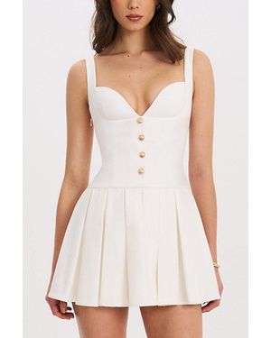 Miss Circle Tala Pleated Preppy Mini Dress - White