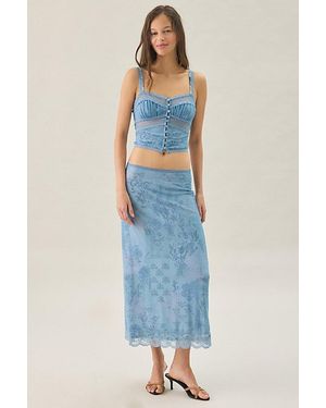 Kimchi Blue Fan Favorite Lace Trim Mesh Midi Skirt 2-Piece Set - Blue