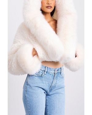 Miss Circle Kali Cropped Faux Fur Hooded Jacket - White