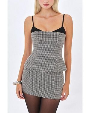 Miss Circle Victoire Micro Houndstooth Sweetheart Neckline Top - Gray
