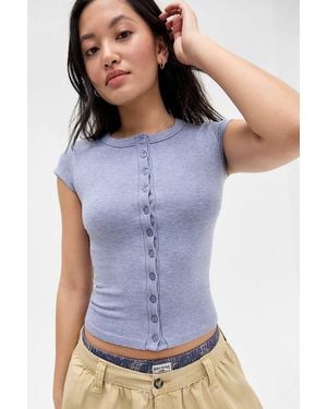 BDG Andi Seamless Short Sleeve Cardigan - Blue