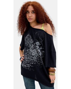 Urban Outfitters Uo Kurt Eagle Off The Shoulder Graphic Tee - Blue