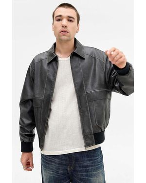 BDG Kyle Faux Leather Bomber Jacket - Black