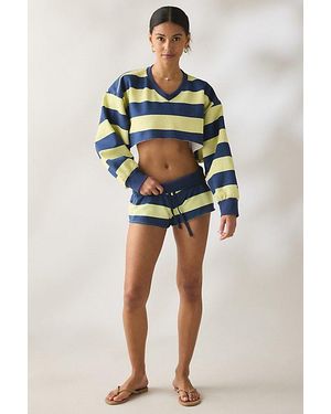 Out From Under Hang Back V-Neck Long Sleeve Cropped Pullover - Blue
