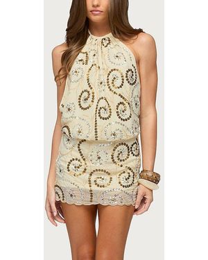 Edikted Areli Bead & Sequin Halter Dress - Natural