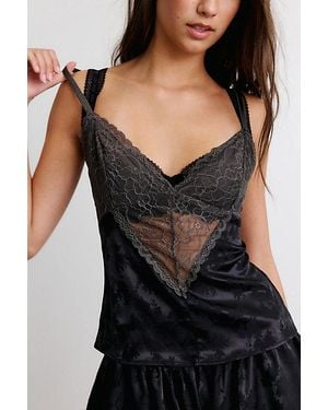 Out From Under Jackie Jacquard Satin Lace Trim Cami - Black