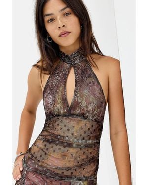 Kimchi Blue Stevie Printed Lace Halter Top - Multicolour