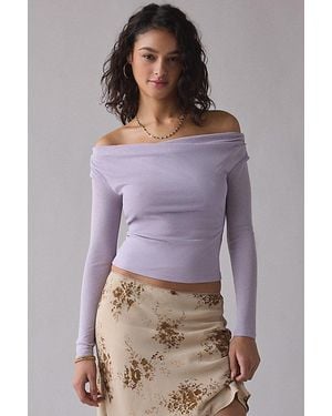 Urban Outfitters Uo Fia Mesh Long Sleeve Off-The-Shoulder Crop Top - Purple