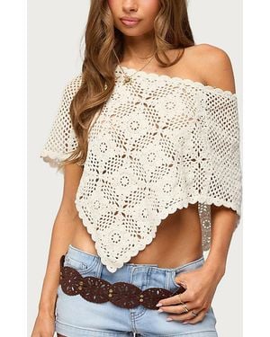 Edikted Lilianna Scalloped Crochet Poncho Top - Natural