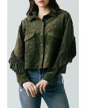 Blank NYC Kale Chips Fringe Faux Suede Jacket - Green