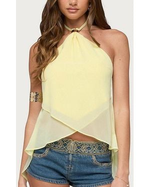 Edikted Chiffon Split Open Back Halter Top - Yellow