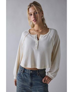 BDG Logan Oversized Long Sleeve Henley Top - Gray
