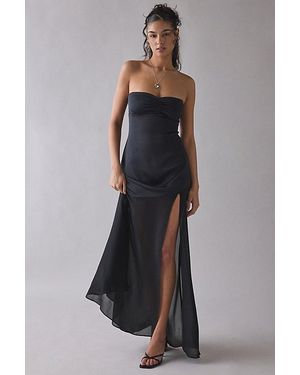 Urban Outfitters Uo Sky High Sheer Illusion Asymmetric Maxi Dress - Black