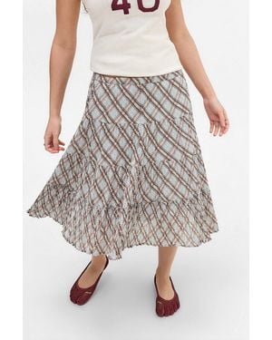 Urban Outfitters Uo Betty Check Crinkle Awkward Midi Skirt - Blue
