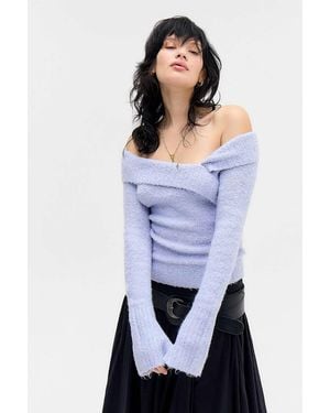 Urban Outfitters Uo Andi Off-shoulder Knit Top - White