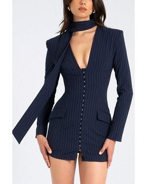 Miss Circle Tahlia Pinstripe Scarf Blazer Dress - Blue