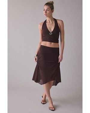 Urban Outfitters Uo Never Miss Mesh Halter Neck Asymmetric Midi Skirt 2-Piece Set - Brown