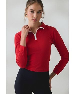 Lioness Mile High Quarter Zip Mock Neck Pullover Top - Red