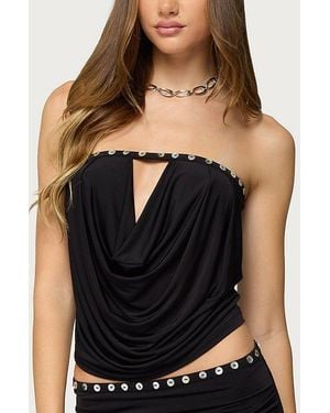 Edikted Giana Iridescent Strapless Cowl Neck Top - Black