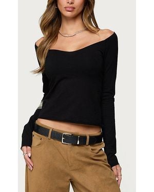 Edikted Nattie Off Shoulder V Neck Top - Black