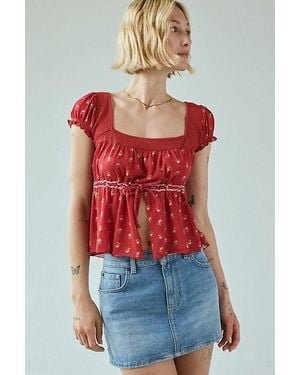 Kimchi Blue Lulu Lace-Trim Babydoll Flyaway Blouse - Red