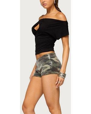 Edikted Olora Sequin Camo Micro Shorts - Black