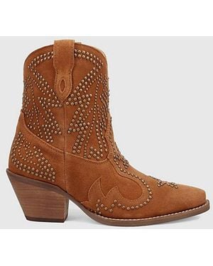 Dingo Seein' Stars Studded Suede Cowboy Bootie - Brown