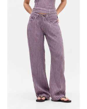 BDG Kayla Stripe Linen Trousers - Purple